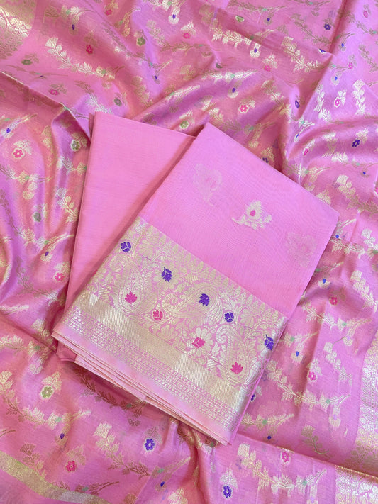 Pink Cotton Resham Mina Zari Booti Paisley Mina Border Banarasi Suit 625SHL_CT9