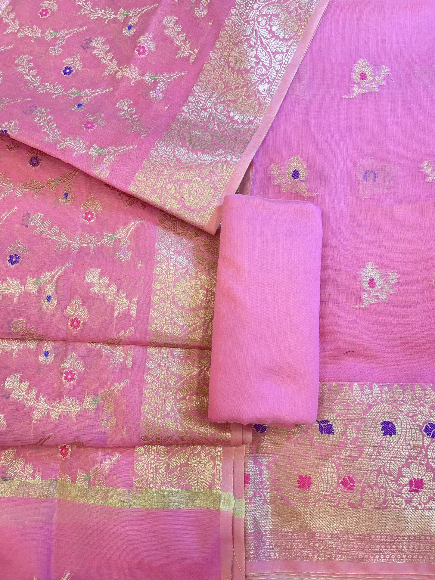 Pink Cotton Resham Mina Zari Booti Paisley Mina Border Banarasi Suit 625SHL_CT9