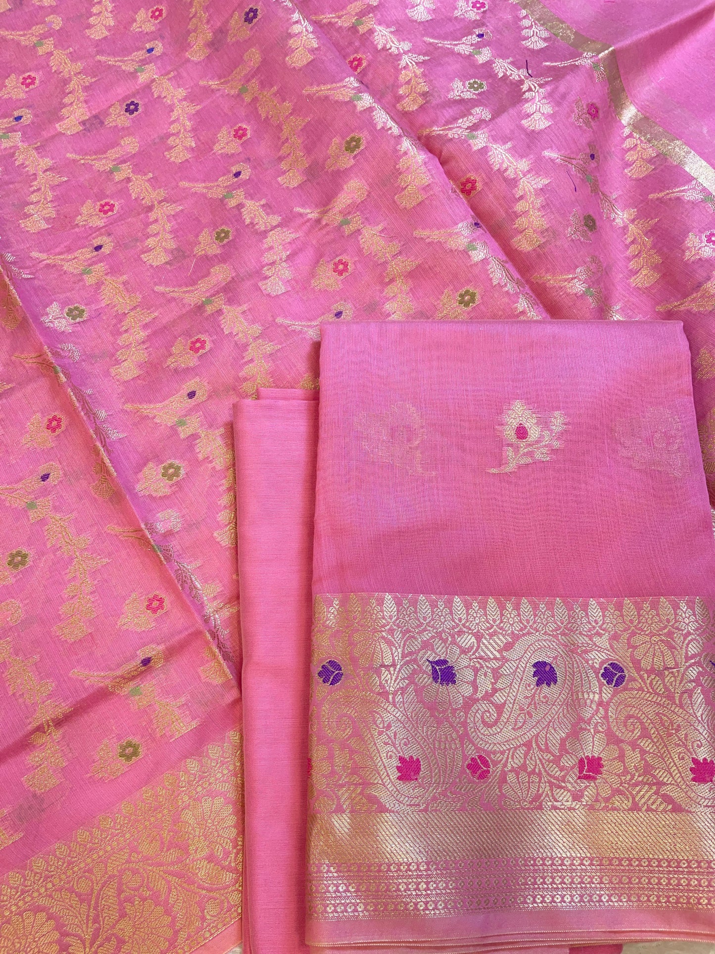 Pink Cotton Resham Mina Zari Booti Paisley Mina Border Banarasi Suit 625SHL_CT9
