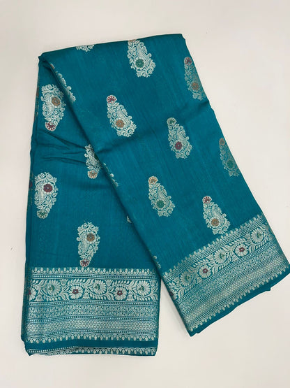 Exquisite Elegance: Faishana Pure Silk Handloom Sea Green Munga Silk Zari Mina Booti with Minakari Jaal Anchal Zari Border Saree &amp; Sea green Blouse Piece