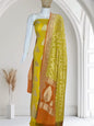 Mustard Yellow Premium Khaddi Georgette Floral Boota Banarasi Suit Set with Contrast Orange Dupatta 6500SKL_KG13