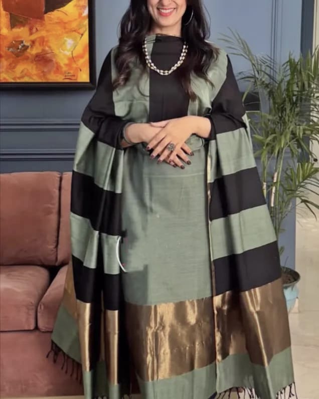 Light Seagreen Cotton Stripe Zari Patta Banarasi Suit 650SKL_CS16