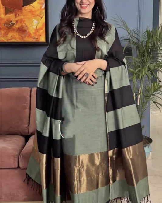 Light Seagreen Cotton Stripe Zari Patta Banarasi Suit 650SKL_CS16