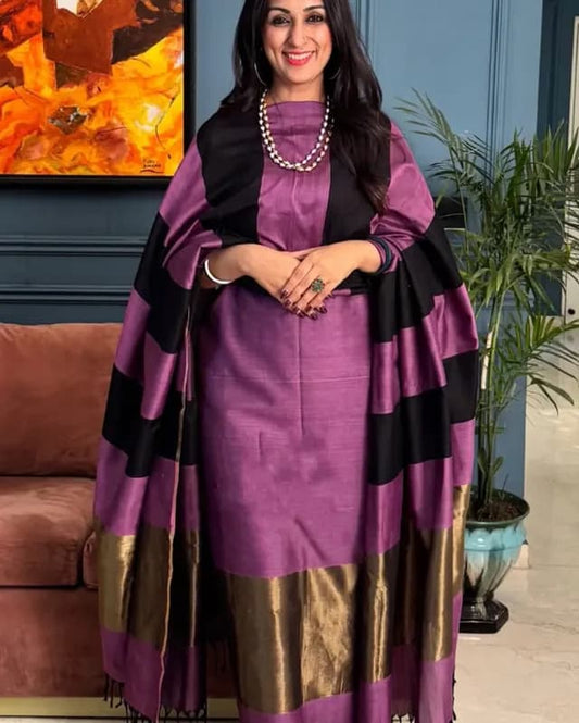 Purple Cotton Stripe Zari Patta Banarasi Suit 650SKL_CS23