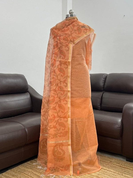 Orange Linen Silk Plain with Printed Jaal Dupatta Banarasi Suit 650SKL_LN33