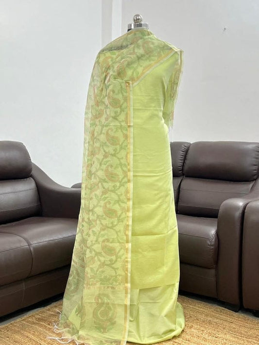 Pista Green Linen Silk Plain with Printed Jaal Dupatta Banarasi Suit 650SKL_LN35