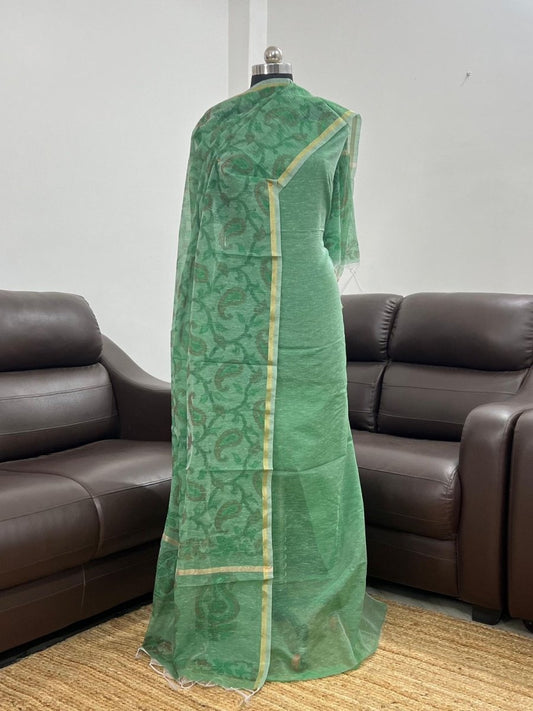 Seagreen Linen Silk Plain with Printed Jaal Dupatta Banarasi Suit 650SKL_LN38
