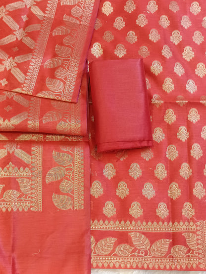 Red Cotton Blend Floral Zari Booti with Zig-Zag Zari Jaal Dupatta Banarasi Suit 65SHL_PV1