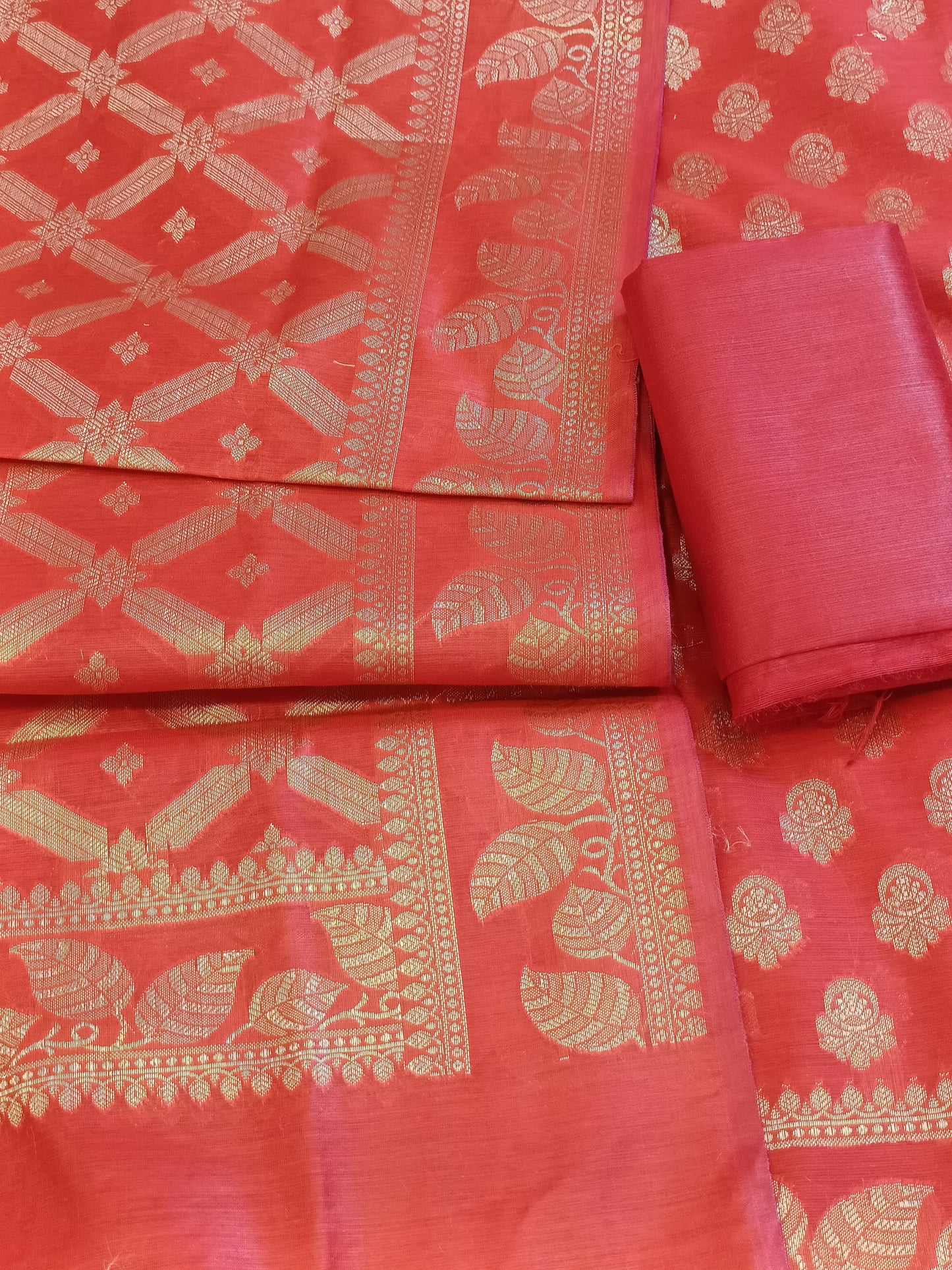 Red Cotton Blend Floral Zari Booti with Zig-Zag Zari Jaal Dupatta Banarasi Suit 65SHL_PV1