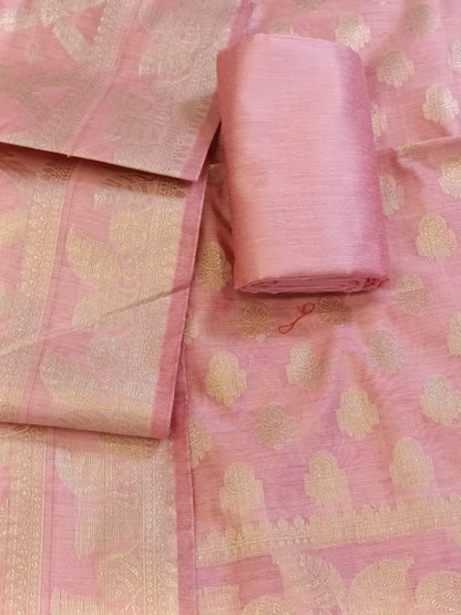 Pink Cotton Blend Floral Zari Booti with Zig-Zag Zari Jaal Dupatta Banarasi Suit 65SHL_PV2