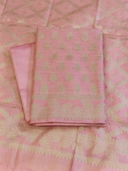 Pink Cotton Blend Floral Zari Booti with Zig-Zag Zari Jaal Dupatta Banarasi Suit 65SHL_PV2