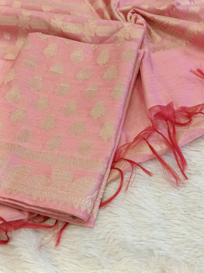 Pink Cotton Blend Floral Zari Booti with Zig-Zag Zari Jaal Dupatta Banarasi Suit 65SHL_PV2