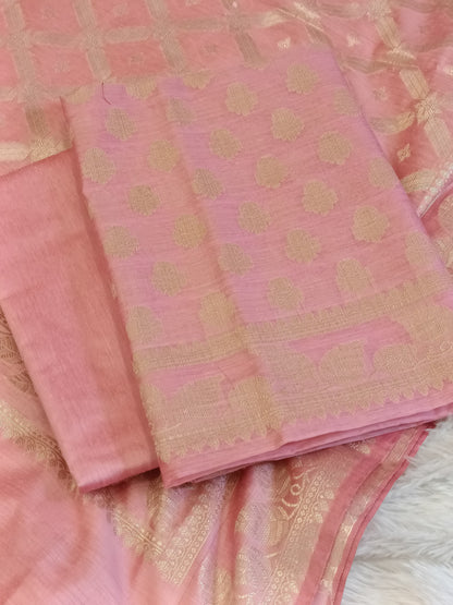 Pink Cotton Blend Floral Zari Booti with Zig-Zag Zari Jaal Dupatta Banarasi Suit 65SHL_PV2