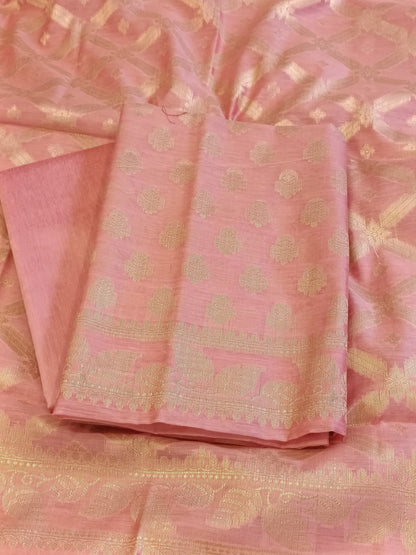 Pink Cotton Blend Floral Zari Booti with Zig-Zag Zari Jaal Dupatta Banarasi Suit 65SHL_PV2