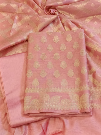 Pink Cotton Blend Floral Zari Booti with Zig-Zag Zari Jaal Dupatta Banarasi Suit 65SHL_PV2