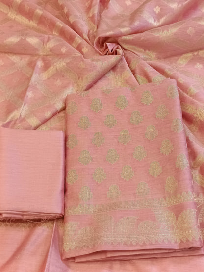 Pink Cotton Blend Floral Zari Booti with Zig-Zag Zari Jaal Dupatta Banarasi Suit 65SHL_PV2