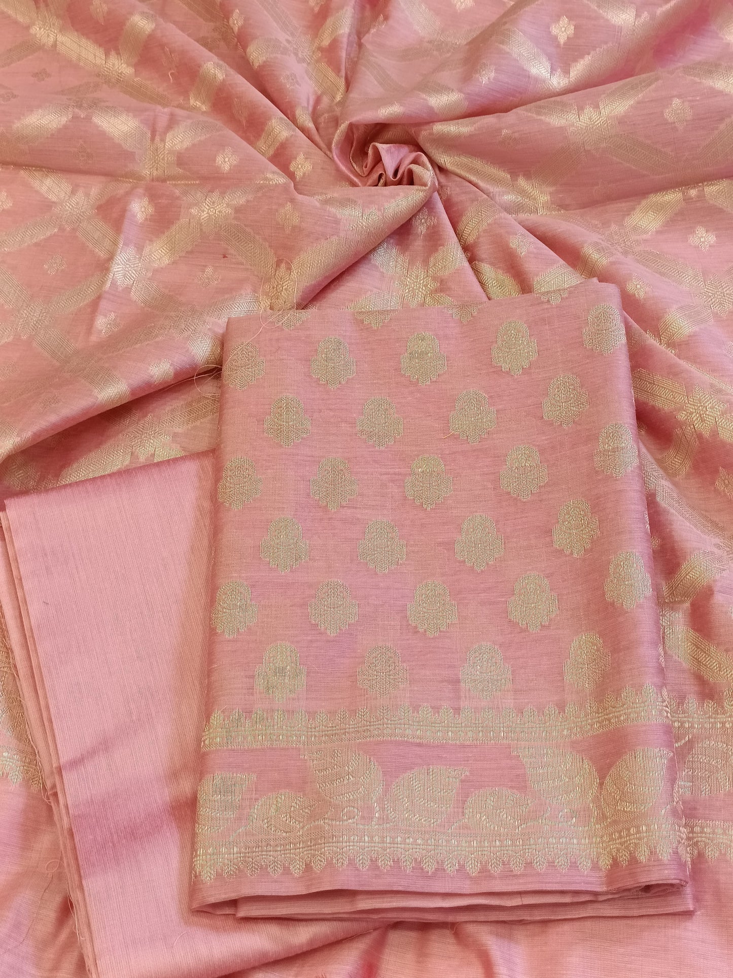 Pink Cotton Blend Floral Zari Booti with Zig-Zag Zari Jaal Dupatta Banarasi Suit 65SHL_PV2