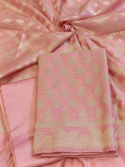 Pink Cotton Blend Floral Zari Booti with Zig-Zag Zari Jaal Dupatta Banarasi Suit 65SHL_PV2