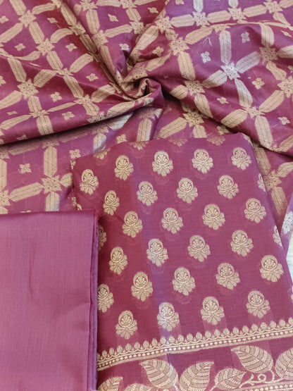 Burgundy Cotton Blend Floral Zari Booti with Zig-Zag Zari Jaal Dupatta Banarasi Suit 65SHL_PV3