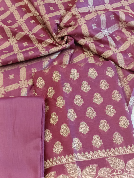 Burgundy Cotton Blend Floral Zari Booti with Zig-Zag Zari Jaal Dupatta Banarasi Suit 65SHL_PV3