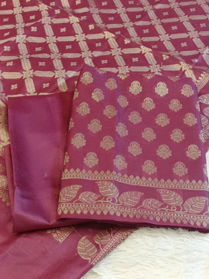 Burgundy Cotton Blend Floral Zari Booti with Zig-Zag Zari Jaal Dupatta Banarasi Suit 65SHL_PV3