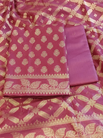 Burgundy Cotton Blend Floral Zari Booti with Zig-Zag Zari Jaal Dupatta Banarasi Suit 65SHL_PV3