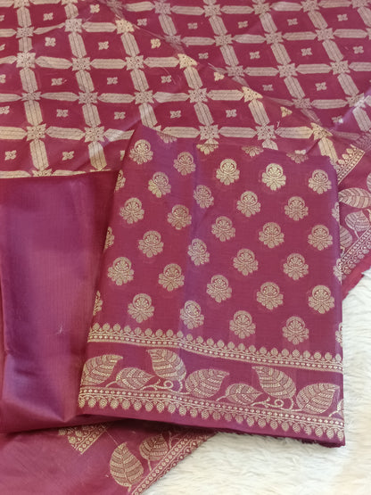 Burgundy Cotton Blend Floral Zari Booti with Zig-Zag Zari Jaal Dupatta Banarasi Suit 65SHL_PV3