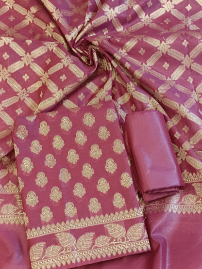 Burgundy Cotton Blend Floral Zari Booti with Zig-Zag Zari Jaal Dupatta Banarasi Suit 65SHL_PV3
