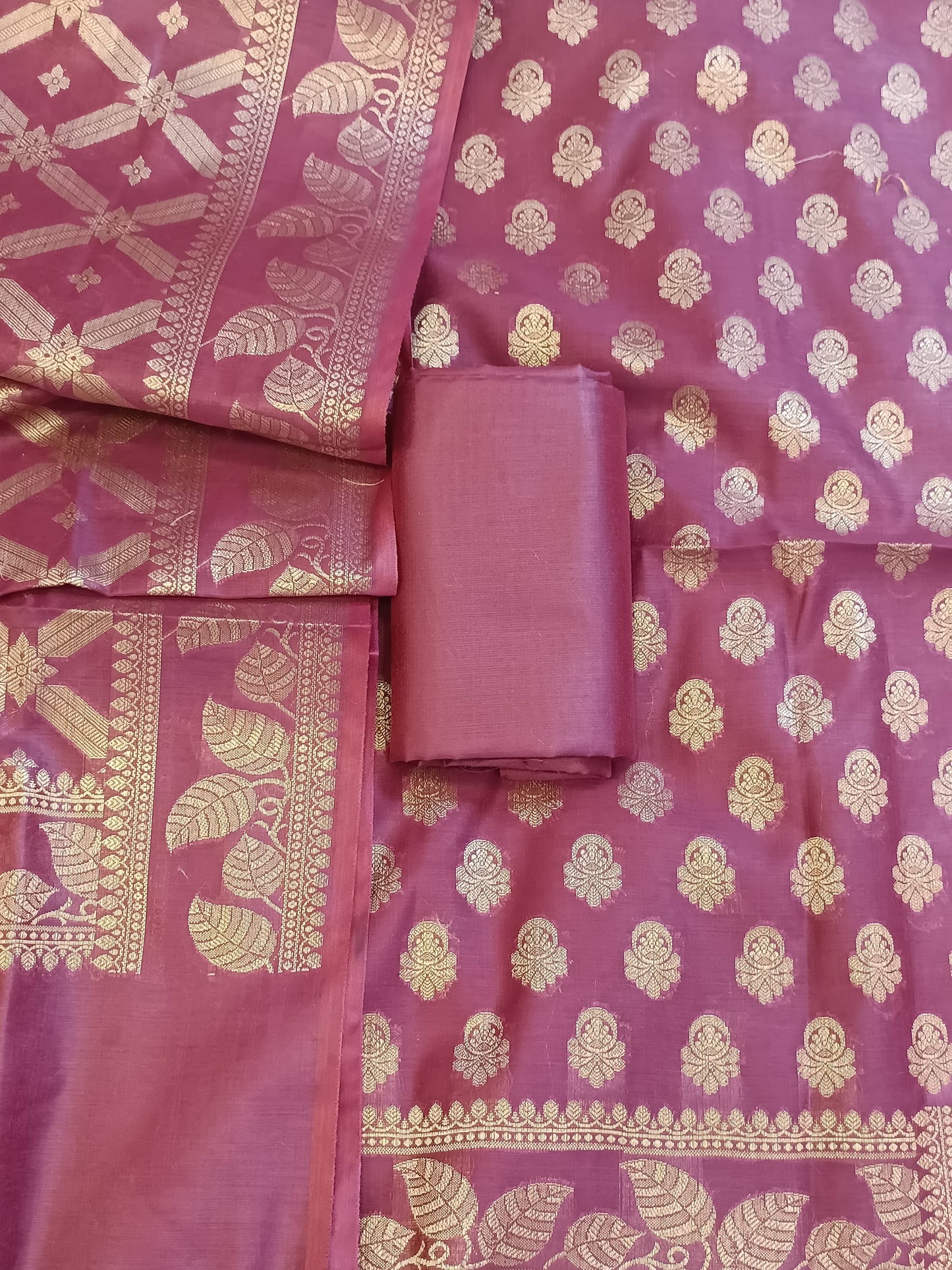 Burgundy Cotton Blend Floral Zari Booti with Zig-Zag Zari Jaal Dupatta Banarasi Suit 65SHL_PV3