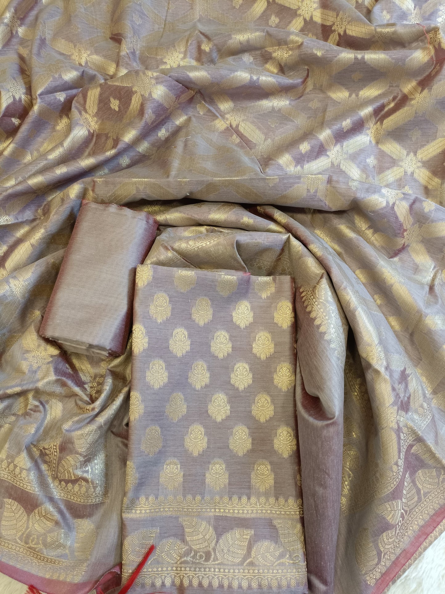 Grey Cotton Blend Floral Zari Booti with Zig-Zag Zari Jaal Dupatta Banarasi Suit 65SHL_PV4