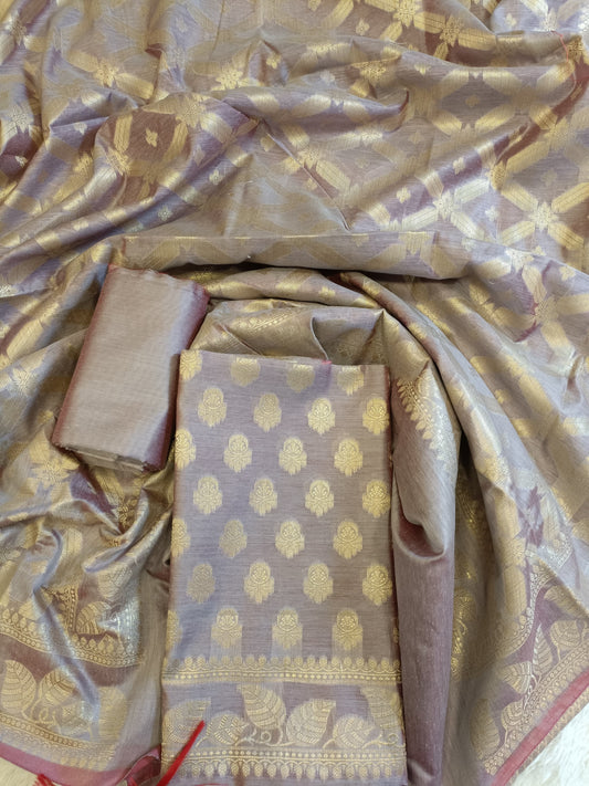 Grey Cotton Blend Floral Zari Booti with Zig-Zag Zari Jaal Dupatta Banarasi Suit 65SHL_PV4