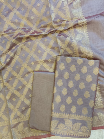 Grey Cotton Blend Floral Zari Booti with Zig-Zag Zari Jaal Dupatta Banarasi Suit 65SHL_PV4