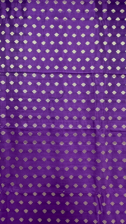 Regal Radiance: Faishana Pure Silk Handloom Purple Chiniya Silk Gold Zari Booti and Tilfi Anchal with Tilfi Zari Border Purple Blouse Piece