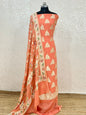 Peach Premium Khaddi Georgette Floral Water Zari Boota with Handbrush Dupatta Banarasi Suit Set 7000SKL_KG6
