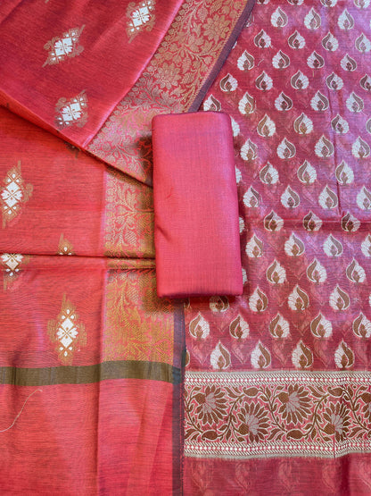 Red Cotton Floral Resham Mina Booti Banarasi 3 pcs Suit Set 700AJ_CT1
