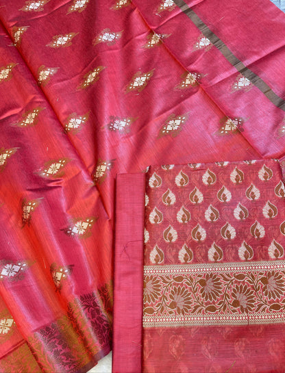 Red Cotton Floral Resham Mina Booti Banarasi 3 pcs Suit Set 700AJ_CT1