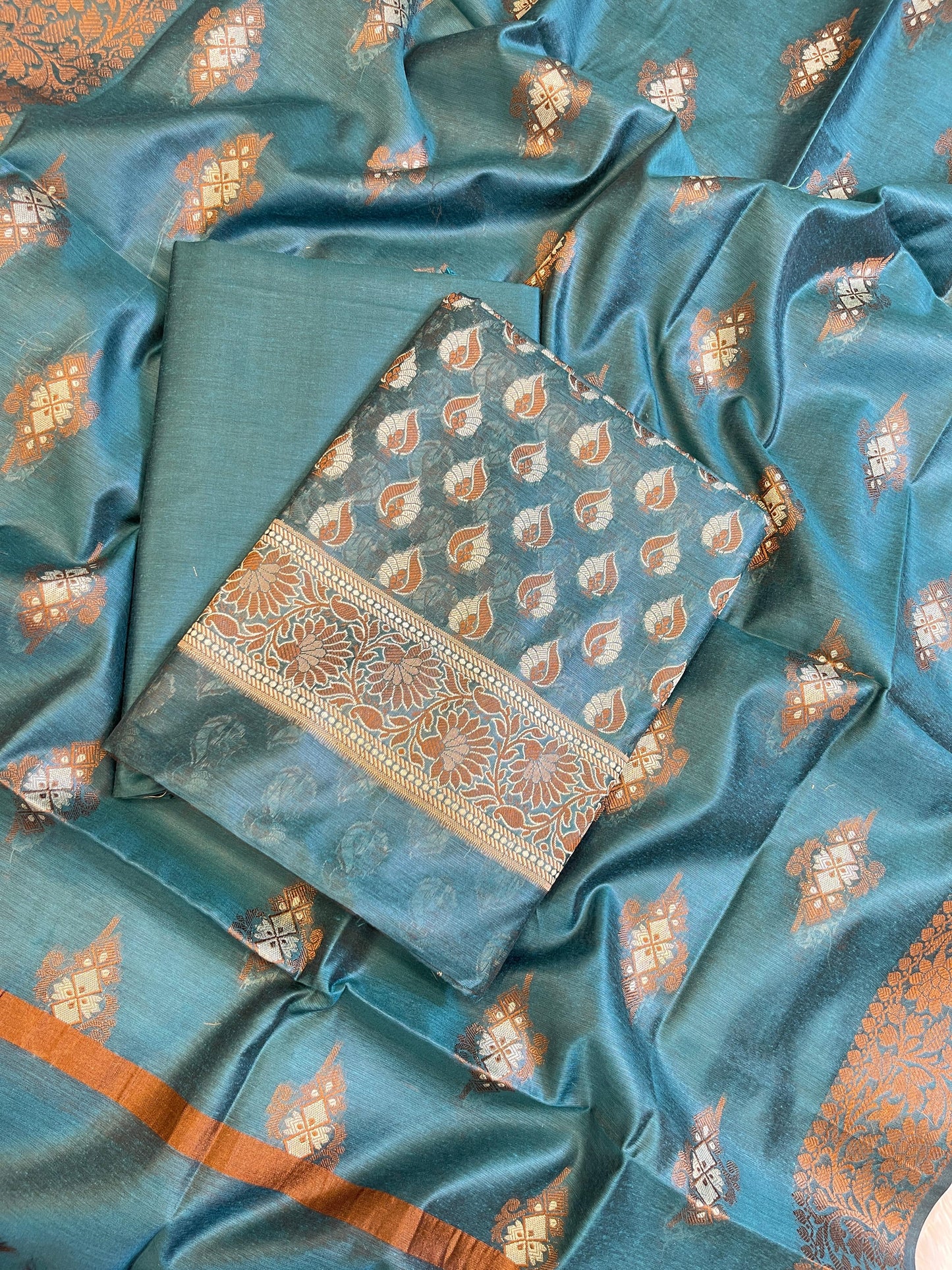 Seagreen Cotton Floral Resham Mina Booti Banarasi 3 pcs Suit Set 700AJ_CT4