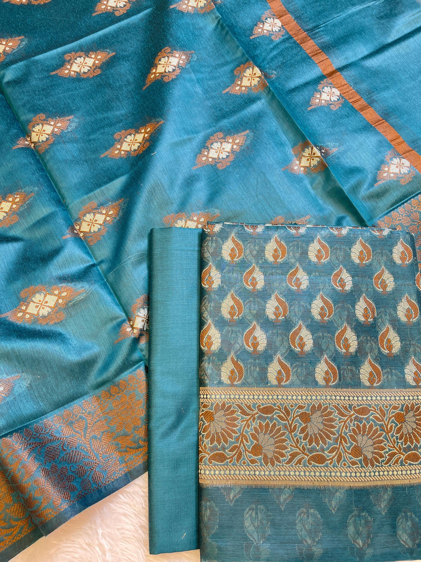 Seagreen Cotton Floral Resham Mina Booti Banarasi 3 pcs Suit Set 700AJ_CT4