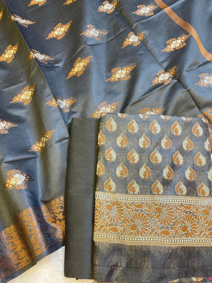 Black Cotton Floral Resham Mina Booti Banarasi 3 pcs Suit Set 700AJ_CT5
