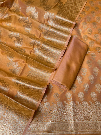 Gold Cotton Silk Floral Zari Booti Banarasi Suit with Leheriya Zari Jaal Dupatta 700ARS_TPS1