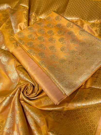 Gold Cotton Silk Floral Zari Booti Banarasi Suit with Leheriya Zari Jaal Dupatta 700ARS_TPS1