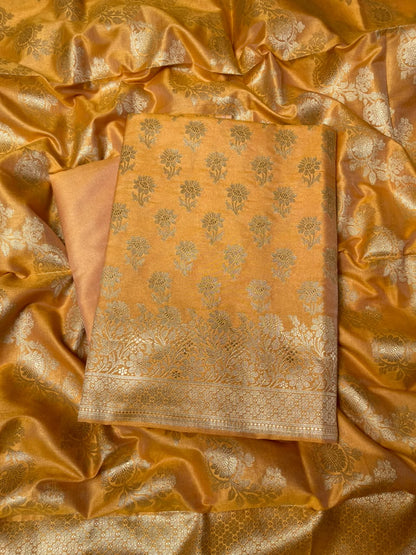 Gold Cotton Silk Floral Zari Booti Banarasi Suit with Leheriya Zari Jaal Dupatta 700ARS_TPS1