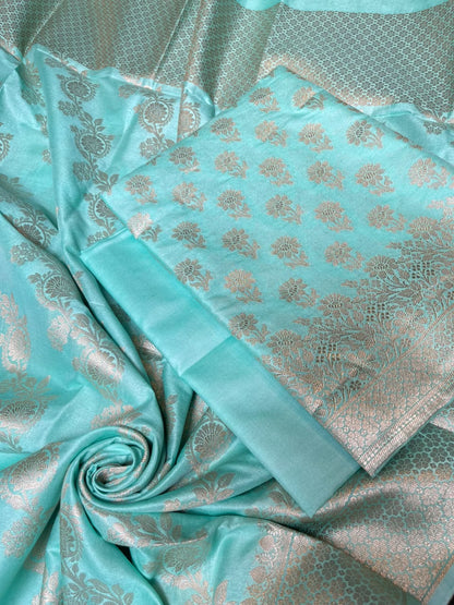 Seagreen Cotton Silk Floral Zari Booti Banarasi Suit with Leheriya Zari Jaal Dupatta 700ARS_TPS2