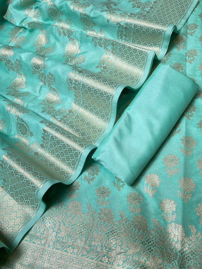 Seagreen Cotton Silk Floral Zari Booti Banarasi Suit with Leheriya Zari Jaal Dupatta 700ARS_TPS2