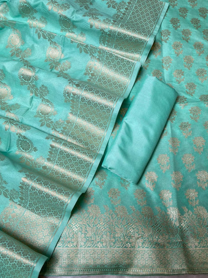 Seagreen Cotton Silk Floral Zari Booti Banarasi Suit with Leheriya Zari Jaal Dupatta 700ARS_TPS2