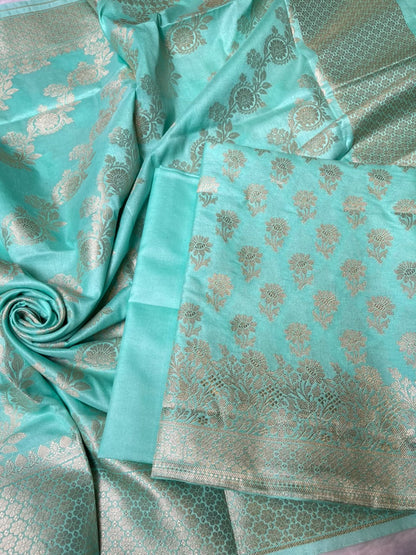 Seagreen Cotton Silk Floral Zari Booti Banarasi Suit with Leheriya Zari Jaal Dupatta 700ARS_TPS2