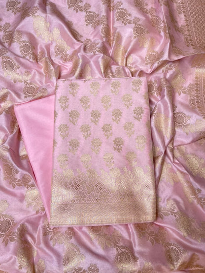 Baby Pink Cotton Silk Floral Zari Booti Banarasi Suit with Leheriya Zari Jaal Dupatta 700ARS_TPS3