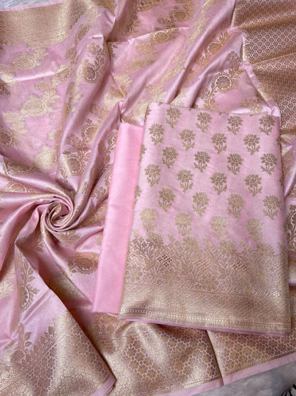 Baby Pink Cotton Silk Floral Zari Booti Banarasi Suit with Leheriya Zari Jaal Dupatta 700ARS_TPS3