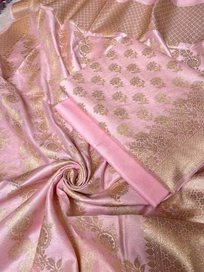 Baby Pink Cotton Silk Floral Zari Booti Banarasi Suit with Leheriya Zari Jaal Dupatta 700ARS_TPS3