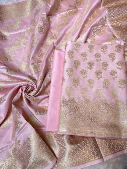 Baby Pink Cotton Silk Floral Zari Booti Banarasi Suit with Leheriya Zari Jaal Dupatta 700ARS_TPS3